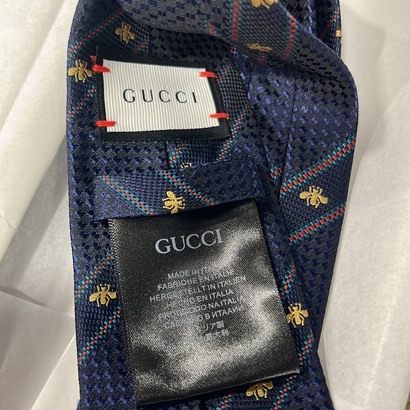 Gucci midnight navy and red silk bee web tie - Picture 5 of 8